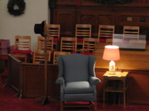 Our sanctuary transforms into Ebeneezer Scrooge's living room.